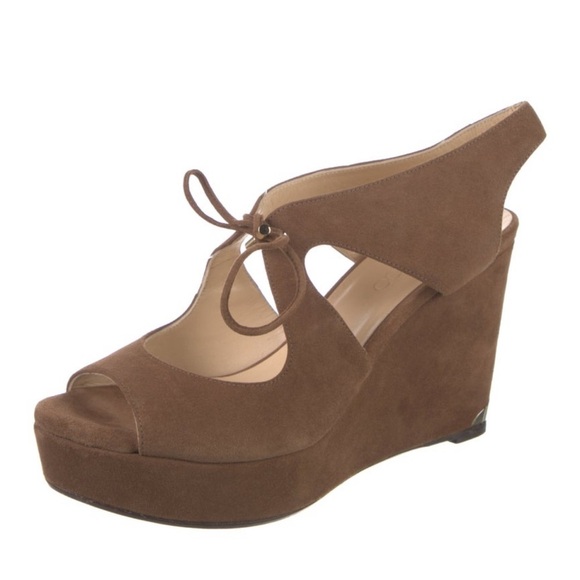 Jimmy Choo Nayeem Suede Platform Strappy Wedge Sandals Khaki Brown sz 40 - Picture 3 of 11